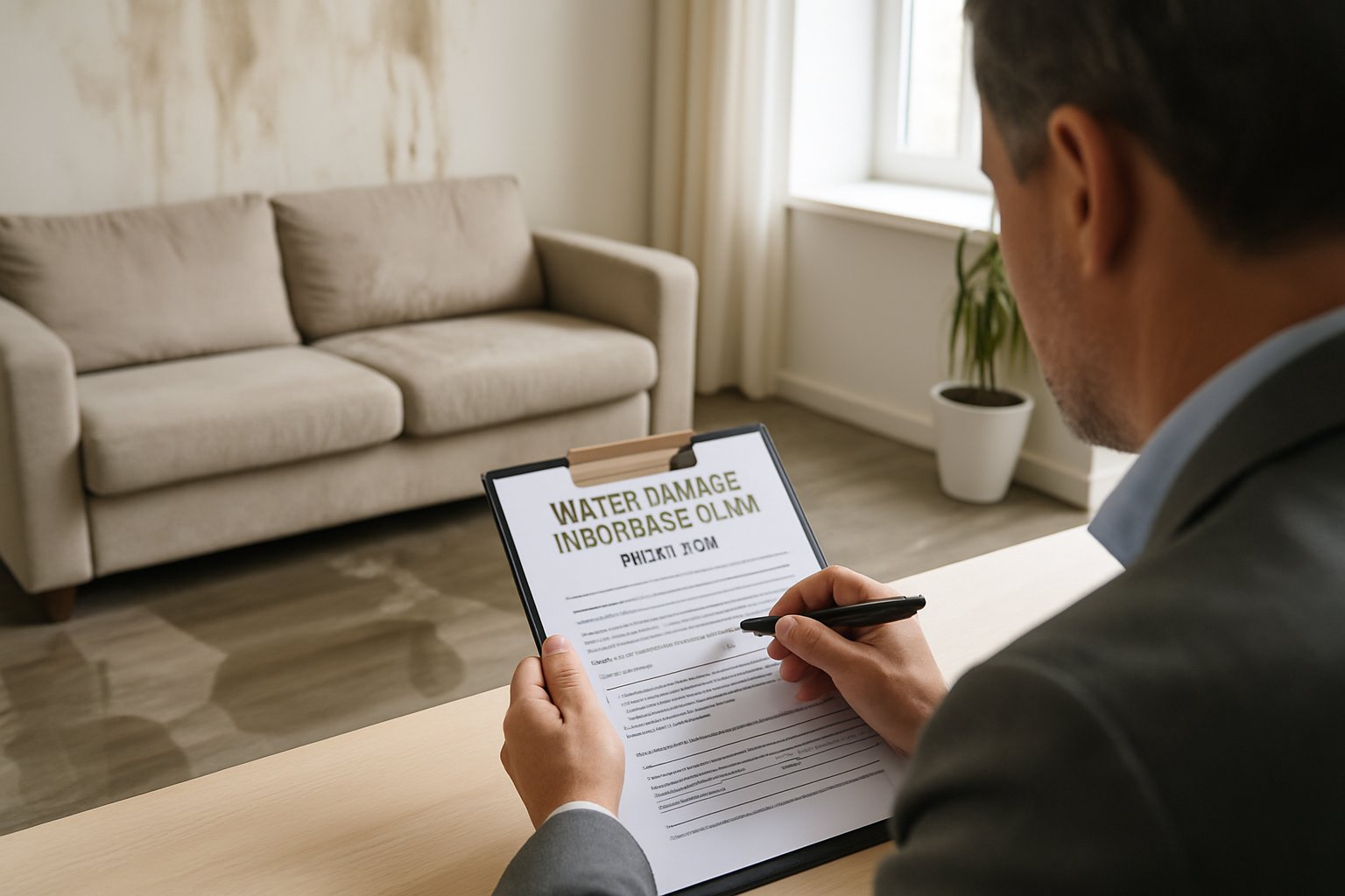 Homeowner filling out a water damage insurance claim form in Tennessee