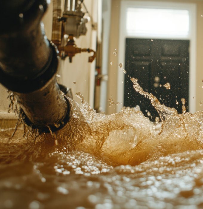 Burst Sewer Pipe Sewage Backup Knoxville TN Burst sewer pipe flooding a home with contaminated sewage water that needs emergency sewage cleanup in Knoxville, TN