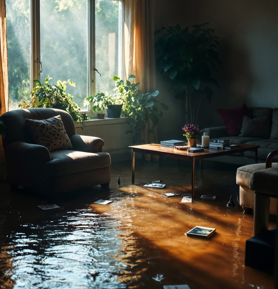 Flood Damage Cleanup East Tennessee Flooded living room awaiting emergency water removal in an East Tennessee home