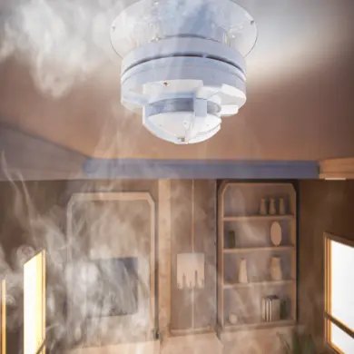 Smoke Damage Smoke Detector Home Knoxville Smoke filling a room beneath a ceiling smoke detector, the kind of smoke damage Patriot Restoration cleans up in Knoxville